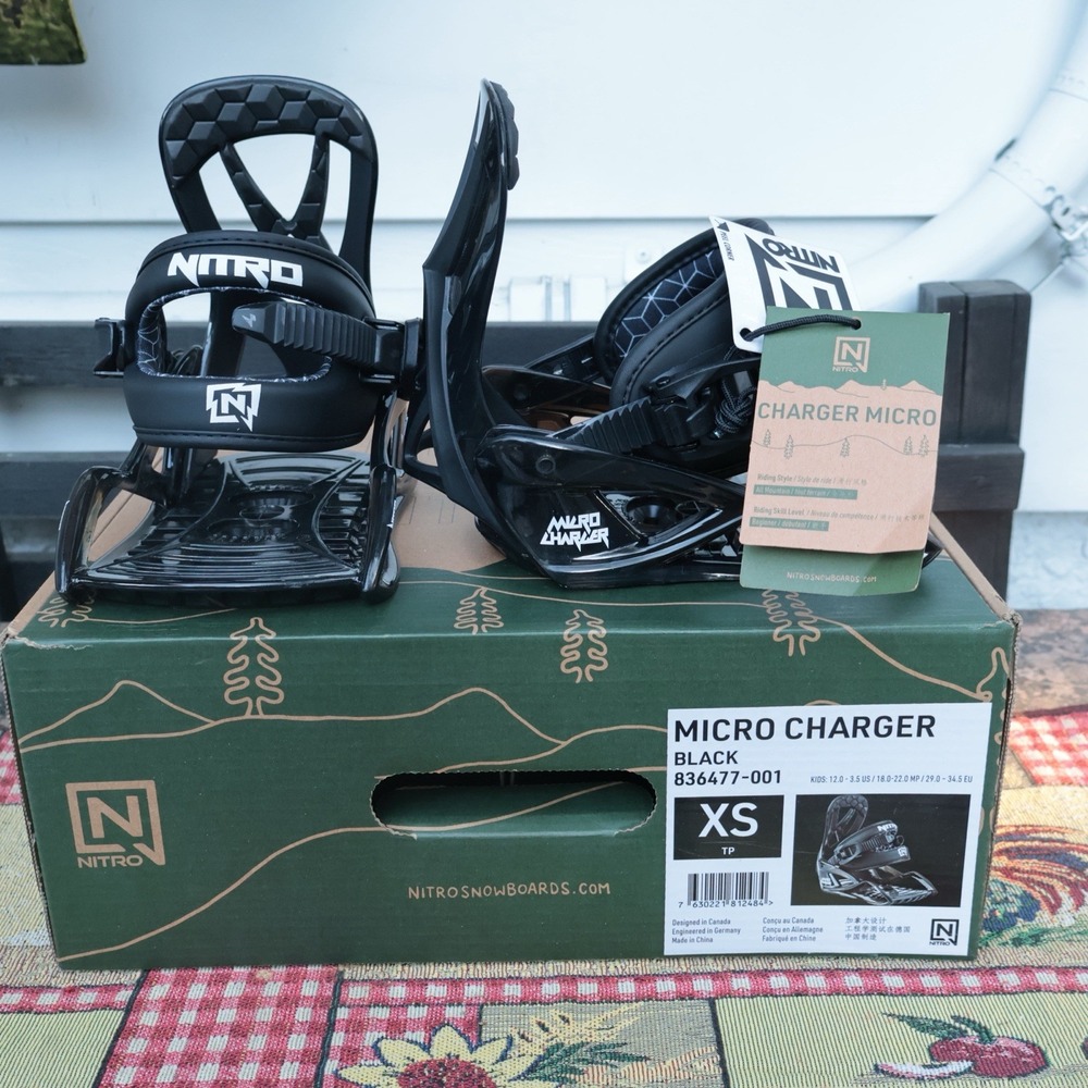 Nitro Micro Charger Youth Snowboard Bindings XS Black Kids US 12.5-3.5 New